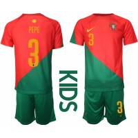 Koszulka piłkarska Portugalia Pepe #3 Strój Domowy dla dzieci MŚ 2022 tanio Krótki Rękaw (+ Krótkie spodenki)